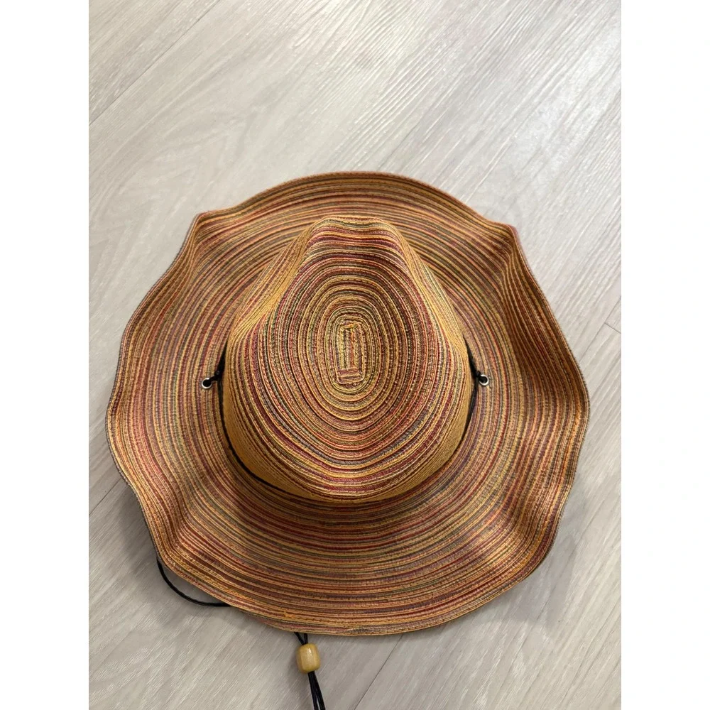 American Hat Makers Hat Women Multi Color Striped Sun Wide Brim Cowboy One Size